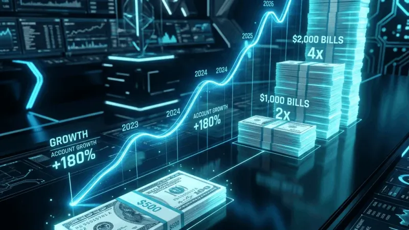 Mathematical compounding schedule showing growth projection for a $500 personal trading account.