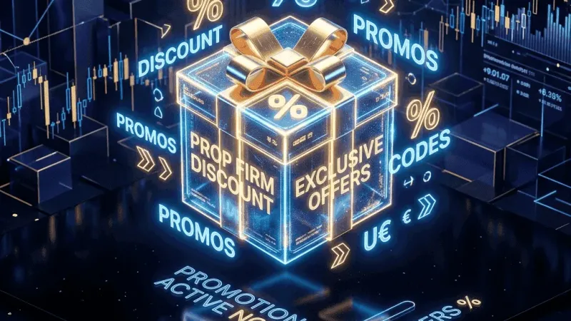 Discount coupon codes and promotional offers table for major verified proprietary trading firms.