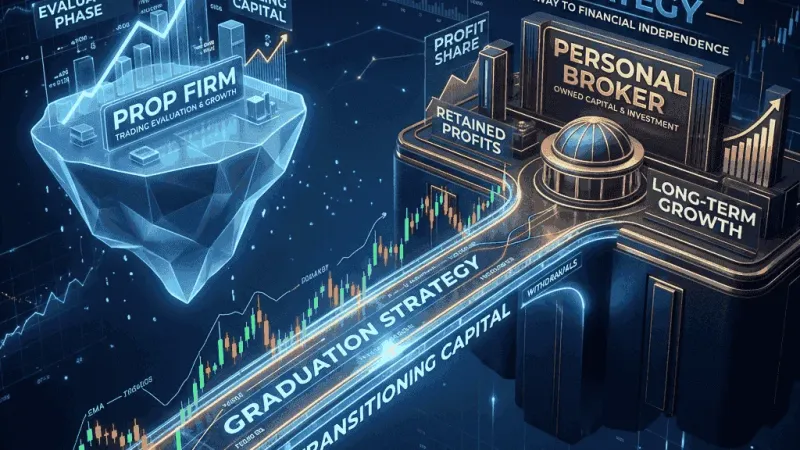 Visual mapping showing how to transfer prop firm payouts into a live Fusion Markets account to compound gains.